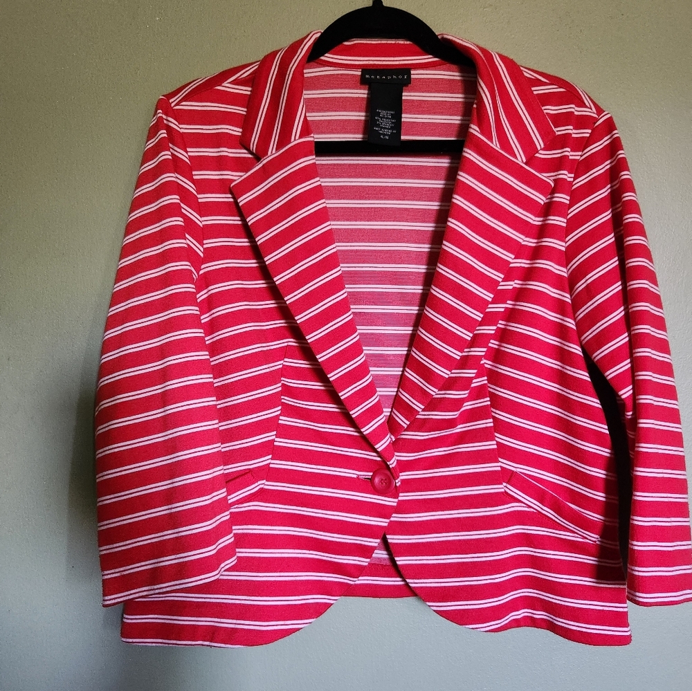 Metaphor Red and White Striped Cropped Blazer XL